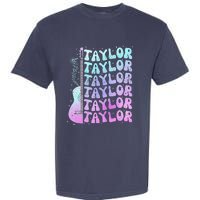 Girl Retro Taylor First Name Personalized Groovy 80S Pink Garment-Dyed Heavyweight T-Shirt