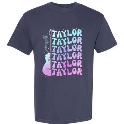 Girl Retro Taylor First Name Personalized Groovy 80S Pink Garment-Dyed Heavyweight T-Shirt