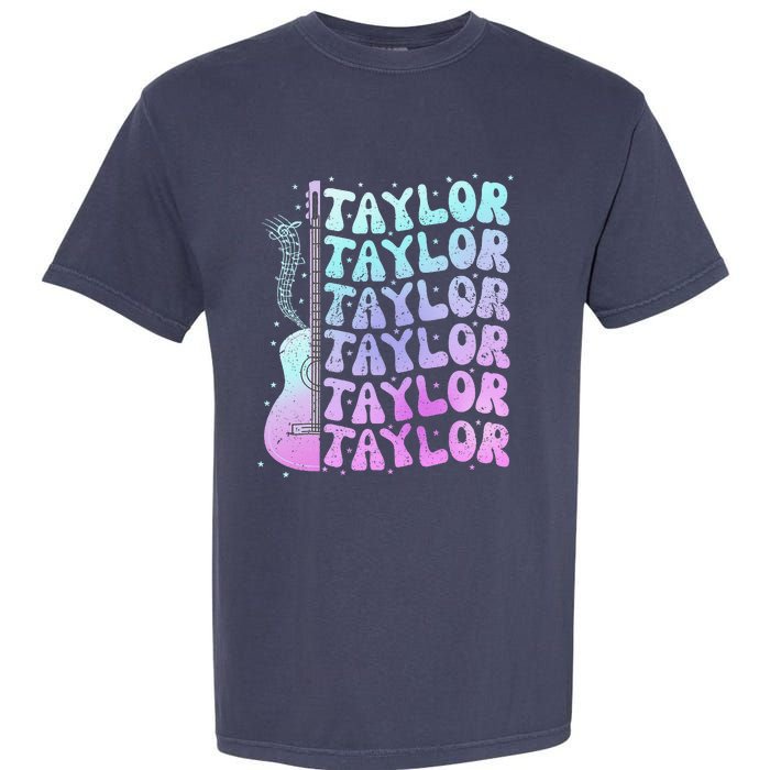 Girl Retro Taylor First Name Personalized Groovy 80S Pink Garment-Dyed Heavyweight T-Shirt