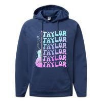 Girl Retro Taylor First Name Personalized Groovy 80S Pink Performance Fleece Hoodie