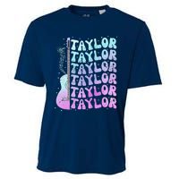 Girl Retro Taylor First Name Personalized Groovy 80S Pink Cooling Performance Crew T-Shirt