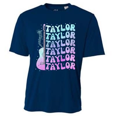 Girl Retro Taylor First Name Personalized Groovy 80S Pink Cooling Performance Crew T-Shirt