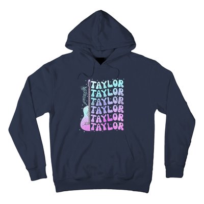 Girl Retro Taylor First Name Personalized Groovy 80S Pink Hoodie