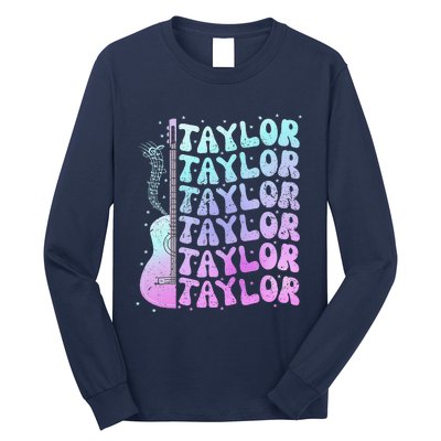 Girl Retro Taylor First Name Personalized Groovy 80S Pink Long Sleeve Shirt