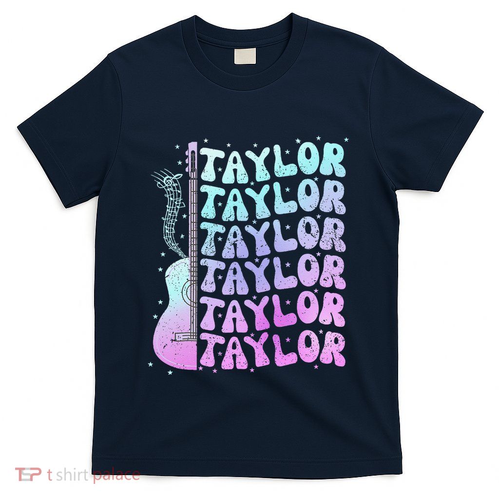 Girl Retro Taylor First Name Personalized Groovy 80S Pink T-Shirt