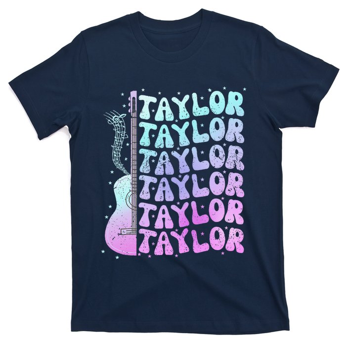 Girl Retro Taylor First Name Personalized Groovy 80S Pink T-Shirt