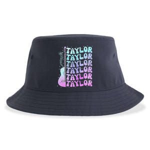 Girl Retro Taylor First Name Personalized Groovy 80S Pink Sustainable Bucket Hat