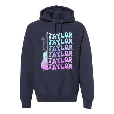 Girl Retro Taylor First Name Personalized Groovy 80S Pink Premium Hoodie