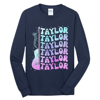 Girl Retro Taylor First Name Personalized Groovy 80S Pink Tall Long Sleeve T-Shirt