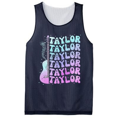 Girl Retro Taylor First Name Personalized Groovy 80S Pink Mesh Reversible Basketball Jersey Tank