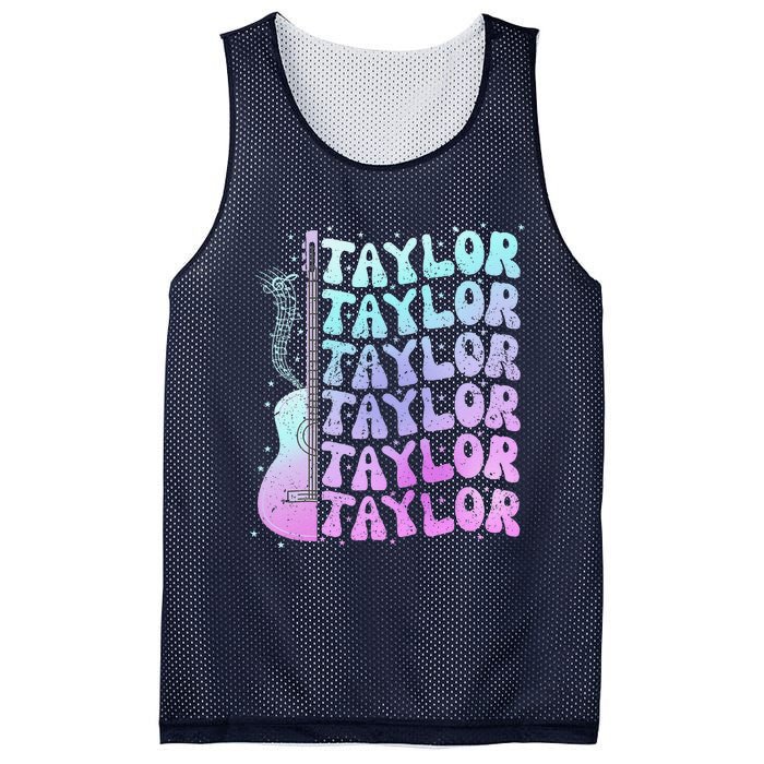 Girl Retro Taylor First Name Personalized Groovy 80S Pink Mesh Reversible Basketball Jersey Tank