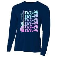 Girl Retro Taylor First Name Personalized Groovy 80S Pink Cooling Performance Long Sleeve Crew