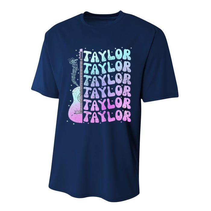 Girl Retro Taylor First Name Personalized Groovy 80S Pink Performance Sprint T-Shirt