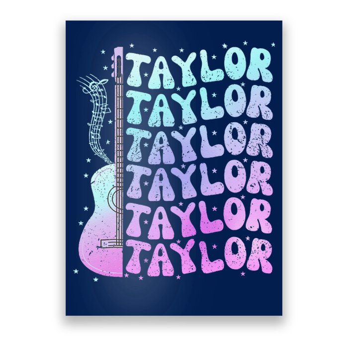 Girl Retro Taylor First Name Personalized Groovy 80S Pink Poster