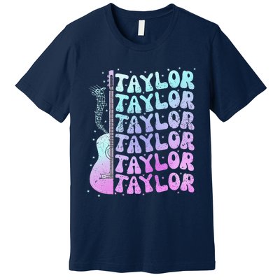 Girl Retro Taylor First Name Personalized Groovy 80S Pink Premium T-Shirt