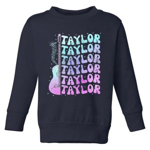 Girl Retro Taylor First Name Personalized Groovy 80S Pink Toddler Sweatshirt