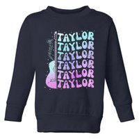 Girl Retro Taylor First Name Personalized Groovy 80S Pink Toddler Sweatshirt