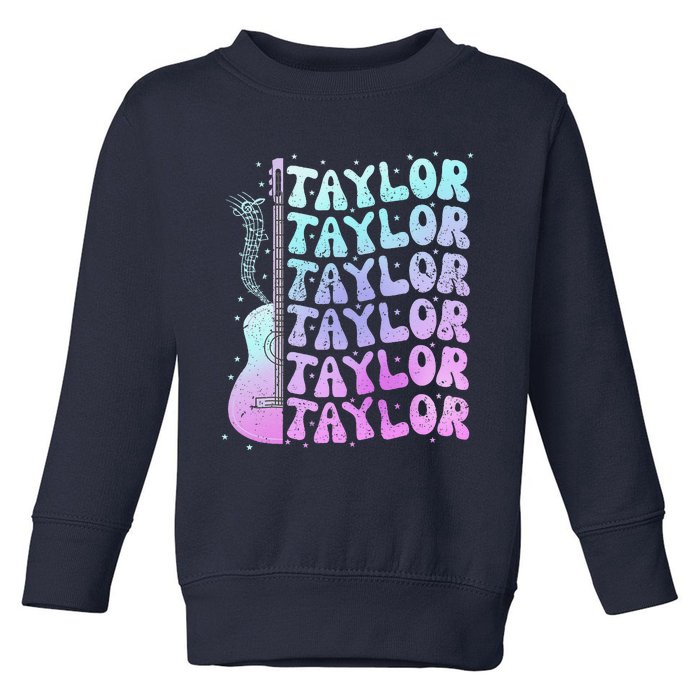 Girl Retro Taylor First Name Personalized Groovy 80S Pink Toddler Sweatshirt