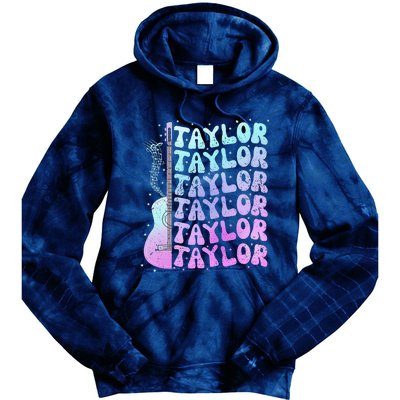 Girl Retro Taylor First Name Personalized Groovy 80S Pink Tie Dye Hoodie