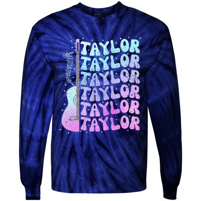 Girl Retro Taylor First Name Personalized Groovy 80S Pink Tie-Dye Long Sleeve Shirt