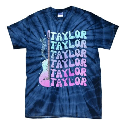 Girl Retro Taylor First Name Personalized Groovy 80S Pink Tie-Dye T-Shirt