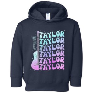 Girl Retro Taylor First Name Personalized Groovy 80S Pink Toddler Hoodie