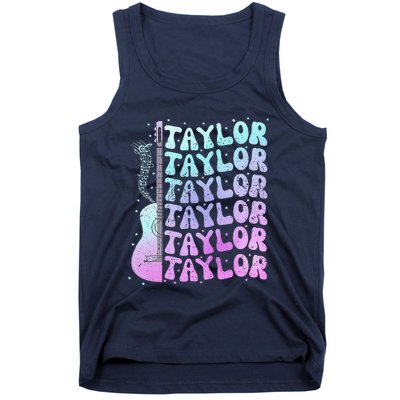 Girl Retro Taylor First Name Personalized Groovy 80S Pink Tank Top