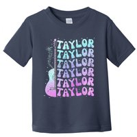 Girl Retro Taylor First Name Personalized Groovy 80S Pink Toddler T-Shirt