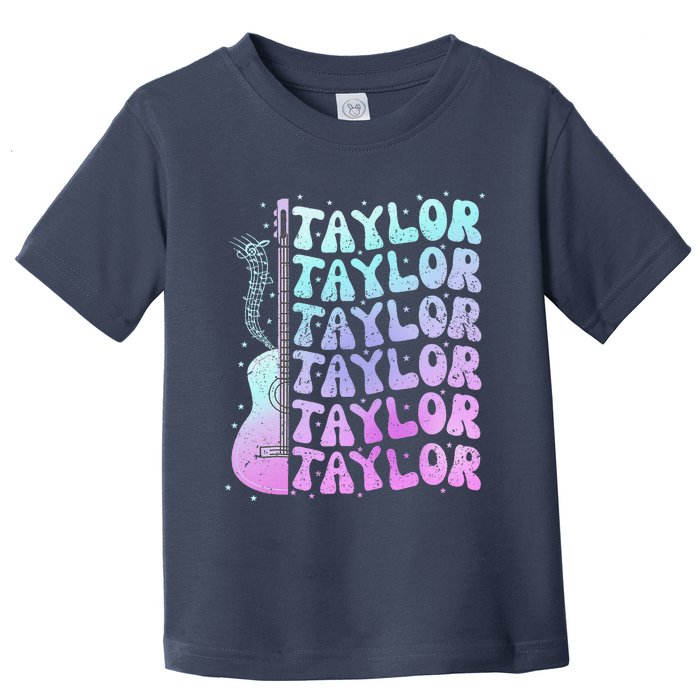 Girl Retro Taylor First Name Personalized Groovy 80S Pink Toddler T-Shirt