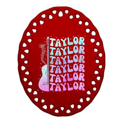 Girl Retro Taylor First Name Personalized Groovy 80S Pink Ceramic Oval Ornament