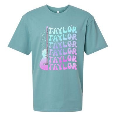 Girl Retro Taylor First Name Personalized Groovy 80S Pink Sueded Cloud Jersey T-Shirt