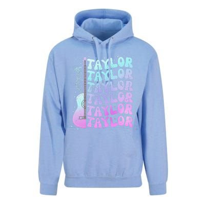 Girl Retro Taylor First Name Personalized Groovy 80S Pink Unisex Surf Hoodie