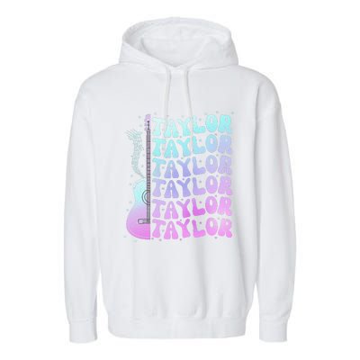 Girl Retro Taylor First Name Personalized Groovy 80S Pink Garment-Dyed Fleece Hoodie