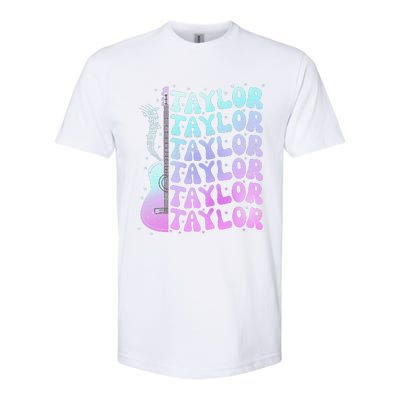 Girl Retro Taylor First Name Personalized Groovy 80S Pink Softstyle CVC T-Shirt