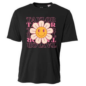 Girl Retro Taylor First Name Personalized Groovy Birthday Cooling Performance Crew T-Shirt