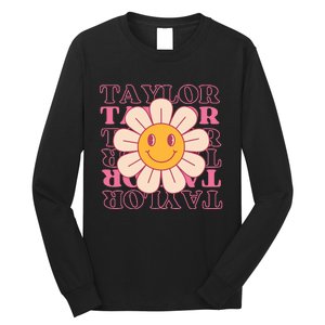 Girl Retro Taylor First Name Personalized Groovy Birthday Long Sleeve Shirt