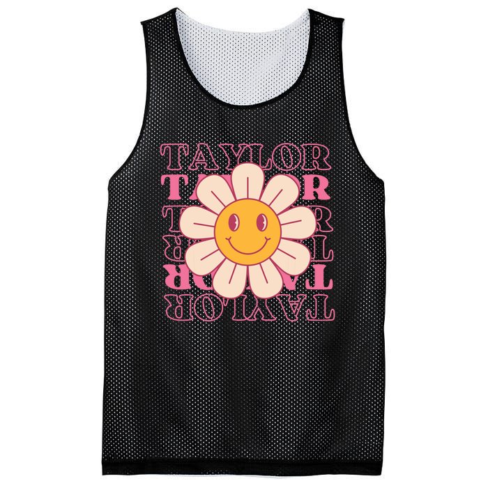 Girl Retro Taylor First Name Personalized Groovy Birthday Mesh Reversible Basketball Jersey Tank