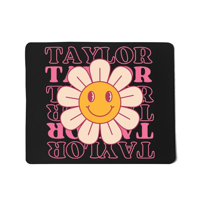 Girl Retro Taylor First Name Personalized Groovy Birthday Mousepad