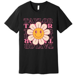 Girl Retro Taylor First Name Personalized Groovy Birthday Premium T-Shirt