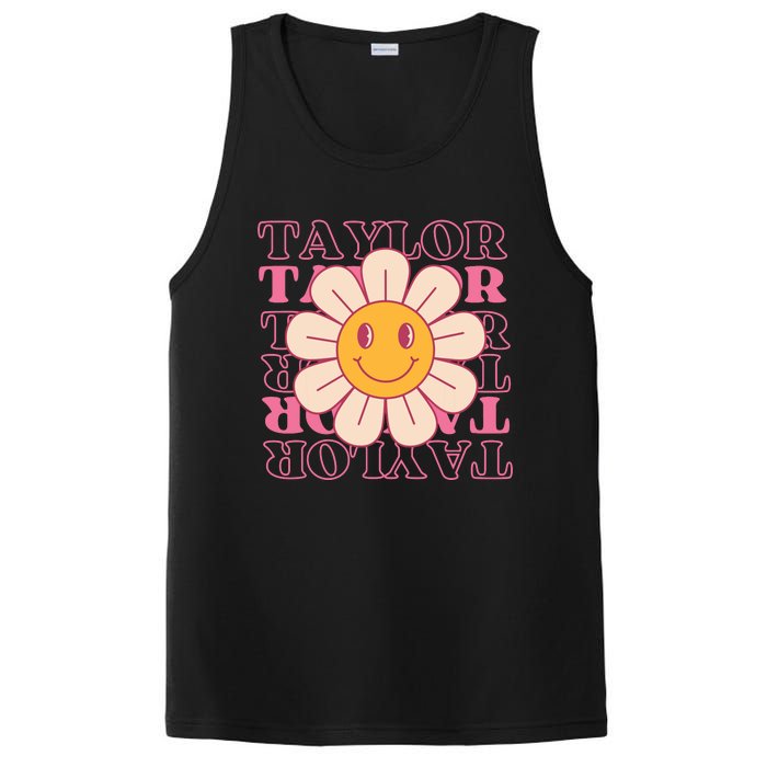 Girl Retro Taylor First Name Personalized Groovy Birthday PosiCharge Competitor Tank