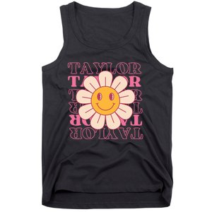 Girl Retro Taylor First Name Personalized Groovy Birthday Tank Top