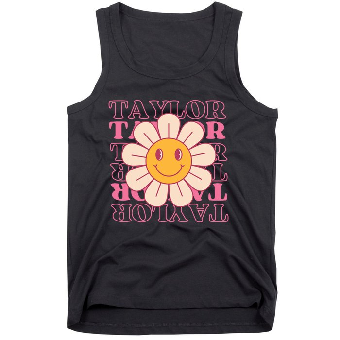 Girl Retro Taylor First Name Personalized Groovy Birthday Tank Top