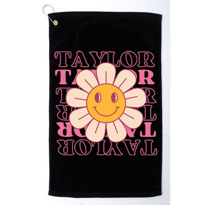 Girl Retro Taylor First Name Personalized Groovy Birthday Platinum Collection Golf Towel