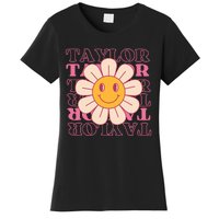 Girl Retro Taylor First Name Personalized Groovy Birthday Women's T-Shirt