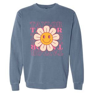 Girl Retro Taylor First Name Personalized Groovy Birthday Garment-Dyed Sweatshirt