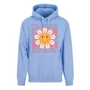 Girl Retro Taylor First Name Personalized Groovy Birthday Unisex Surf Hoodie