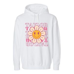 Girl Retro Taylor First Name Personalized Groovy Birthday Garment-Dyed Fleece Hoodie