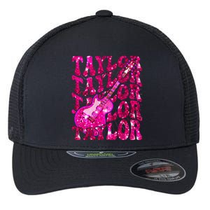 Girl Retro Taylor First Name Personalized Groovy 80S Flexfit Unipanel Trucker Cap