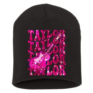 Girl Retro Taylor First Name Personalized Groovy 80S Short Acrylic Beanie