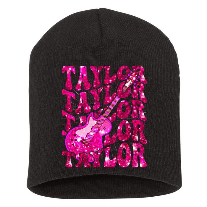 Girl Retro Taylor First Name Personalized Groovy 80S Short Acrylic Beanie